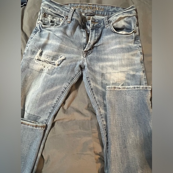 🌸👖💖 American Eagle Slim Straight Leg Extreme Flex 4 Light Ripped Style Jean - Picture 2 of 6